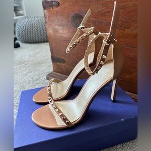 Stuart Weitzman Studded Tan Heeled Sandals